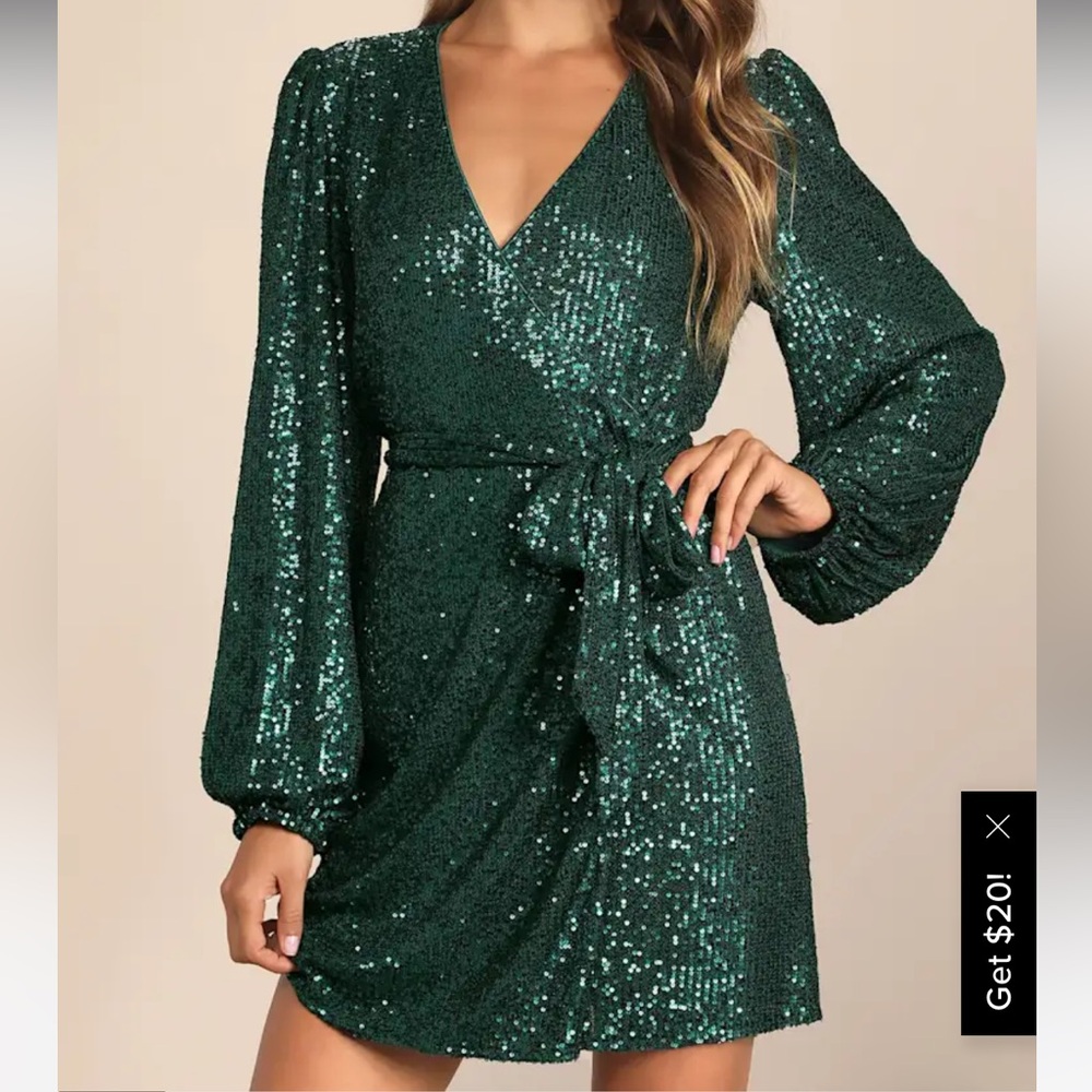 Maurices Green Sequin Wrap Dress with V-Neck